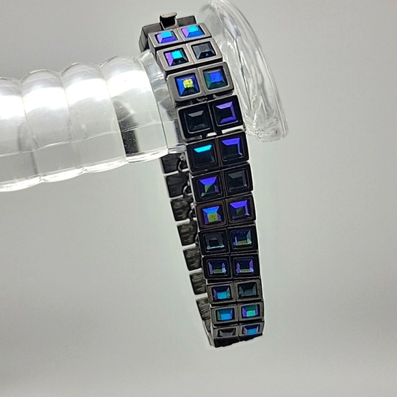 Vtg Givenchy Double Row Blue AB Gun Metal Tennis Bracelet Unisex Japan Classy - Picture 6 of 11